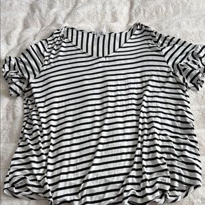 Green Envelope Black and White Striped Short Sleeve Top